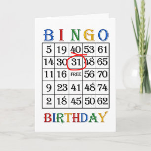 31e verjaardag Bingo kaart