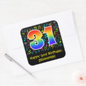 31e verjaardag: Colorful Music Symbols, Rainbow 31 Vierkante Sticker (Envelop)