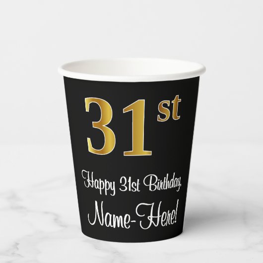 31e verjaardag - Elegante luxe Faux Gold look # Papieren Bekers (Achterkant)