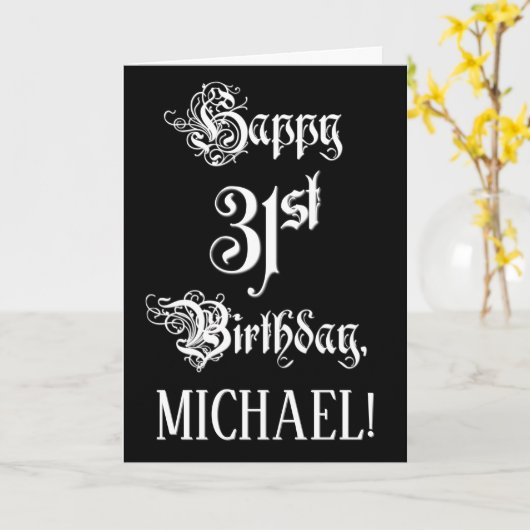 31e verjaardag: Fancy, elegant script + aangepaste Kaart (Gele Bloem)