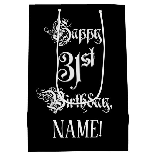 31e verjaardag: Fancy, elegant script + aangepaste Medium Cadeauzakje (Achterkant)