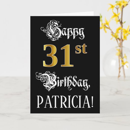 31e verjaardag — Fancy script; Faux Gold Kijk; naa Kaart (Gele Bloem)