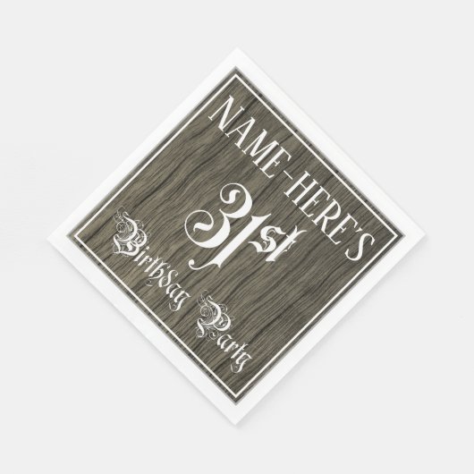 31e verjaardag — Fancy script, Faux Wood Kijk Servet (Hoek)