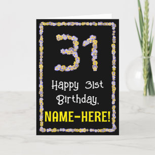 31e verjaardag: Floral Flowers Number, Custom Name Kaart
