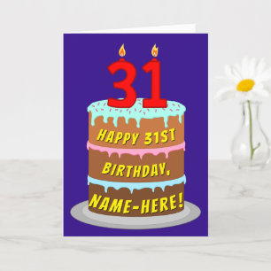 31e verjaardag: Fun Cake and Candles + Custom Name Kaart