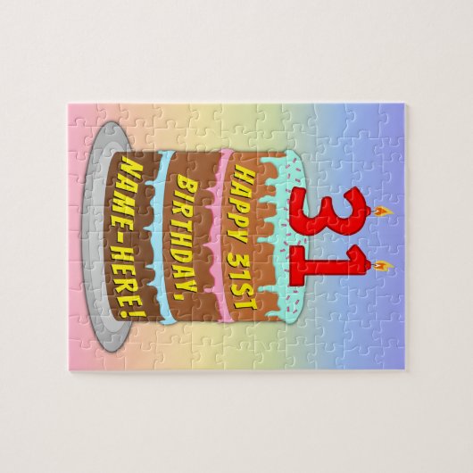 31e verjaardag: Fun Cake and Candles + Custom Name Legpuzzel (Horizontaal)