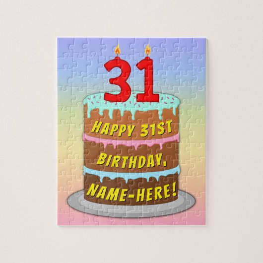 31e verjaardag: Fun Cake and Candles + Custom Name Legpuzzel (Verticaal)