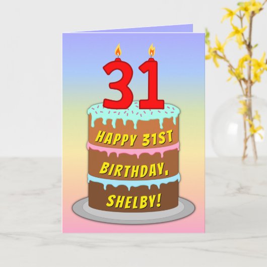 31e verjaardag — Fun Cake & Candles, w/ Aangepaste Kaart (Gele Bloem)