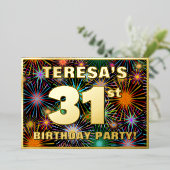 31e verjaardag — Fun, kleurrijke Fireworks-look Folie Uitnodiging (Staand Voorkant)