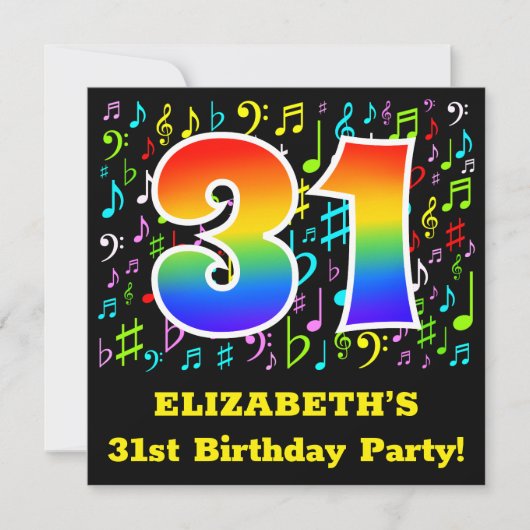 31e verjaardag: Fun Music Symbols, Rainbow 31 Kaart (Voorkant)