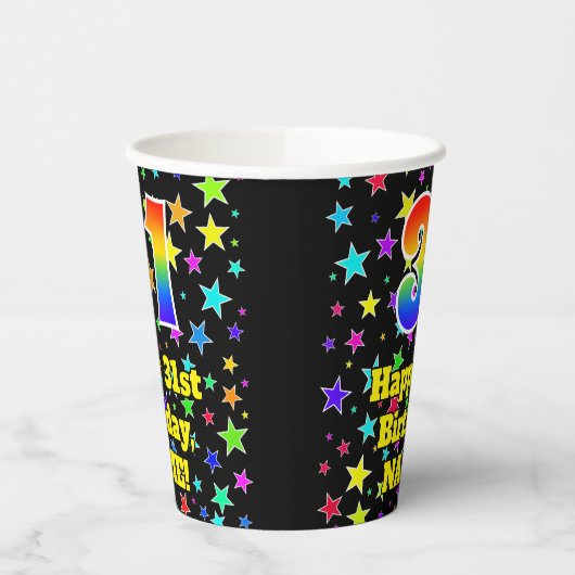 31e verjaardag: Fun Stars Pattern en Rainbow 31 Papieren Bekers (Links)