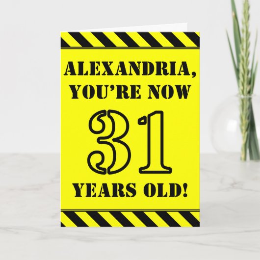 31e verjaardag: Fun Stencil Style Text, Custom Nam Kaart (Voorkant)