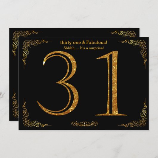 31e verjaardag, Gatsby styl, zwarte gouden glitter Kaart (Voorkant / Achterkant)