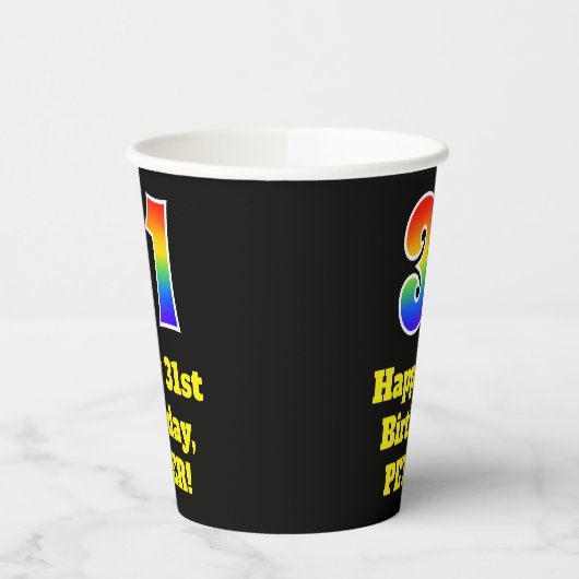 31e verjaardag: kleurrijk, leuk, spannend, regenbo papieren bekers (Links)