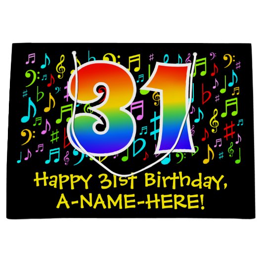 31e verjaardag - kleurrijke muzieksymbolen, Rainbo Groot Cadeauzakje (Voorkant)