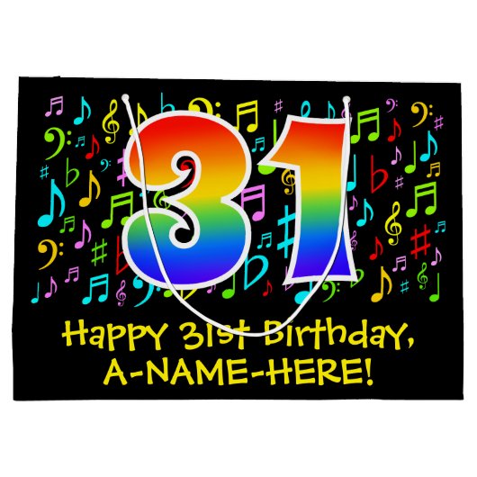 31e verjaardag - kleurrijke muzieksymbolen, Rainbo Groot Cadeauzakje (Achterkant)
