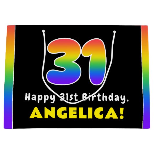 31e verjaardag: kleurrijke regenboog # 31, Naam va Groot Cadeauzakje (Voorkant)