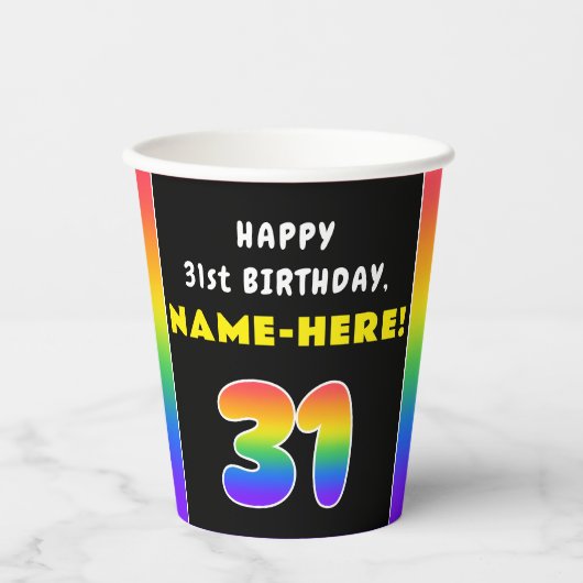31e verjaardag: kleurrijke regenboog # 31, Naam va Papieren Bekers (Voorkant)