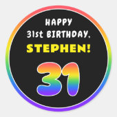 31e verjaardag: kleurrijke regenboog # 31, Naam va Ronde Sticker (Voorkant)