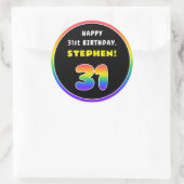 31e verjaardag: kleurrijke regenboog # 31, Naam va Ronde Sticker (Tas)
