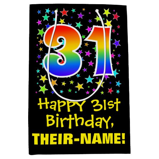 31e verjaardag: Kleurrijke Sterren Patroon & Regen Medium Cadeauzakje (Voorkant)