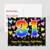 31e verjaardag: leuk harten patroon, regenboog 31 briefkaart (Voorkant / Achterkant)