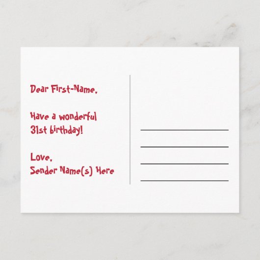 31e verjaardag: leuk harten patroon, regenboog 31 briefkaart (Achterkant)