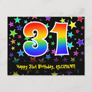 31e verjaardag: leuk sterrenpatroon, regenboog 31, briefkaart