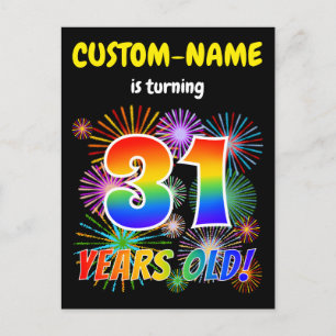31e verjaardag - Leuk vuurwerk, Rainbow Look "31" Briefkaart