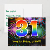 31e verjaardag – Leuk vuurwerkpatroon + Regenboog Briefkaart (Voorkant / Achterkant)