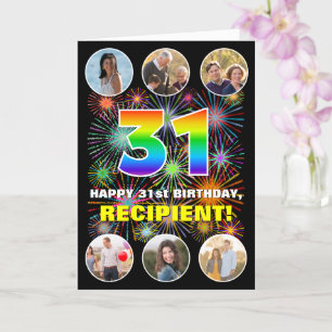 31e verjaardag: Leuke regenboog #, aangepaste naam Kaart