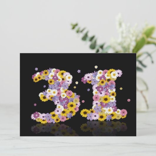 31e verjaardag, met bloembollen letters kaart (Staand voorkant)