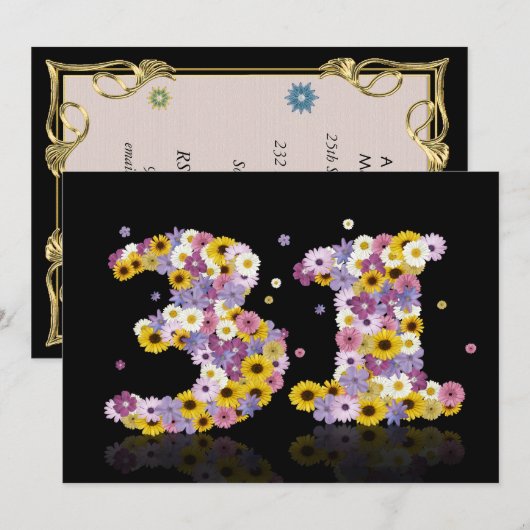 31e verjaardag, met bloembollen letters kaart (Voorkant / Achterkant)