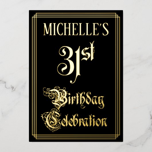 31e verjaardag Partij — Fancy Manuscript & de Naam Folie Uitnodiging (Voorkant)