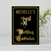 31e verjaardag Partij — Fancy Manuscript & de Naam Folie Uitnodiging (Staand Voorkant)