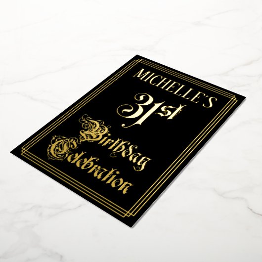 31e verjaardag Partij — Fancy Manuscript & de Naam Folie Uitnodiging (Gedraaid)