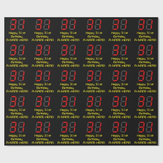31e verjaardag: Red Digital Clock Style "31" + naa Cadeaupapier (Vlak)