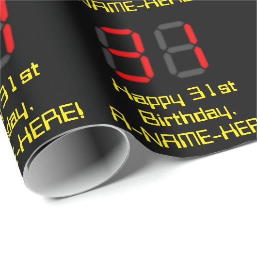 31e verjaardag: Red Digital Clock Style "31" + naa Cadeaupapier (Rol Hoek)