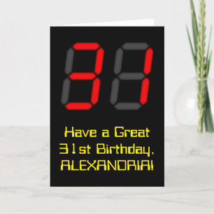 31e verjaardag: Red Digital Clock Style "31" + naa Kaart