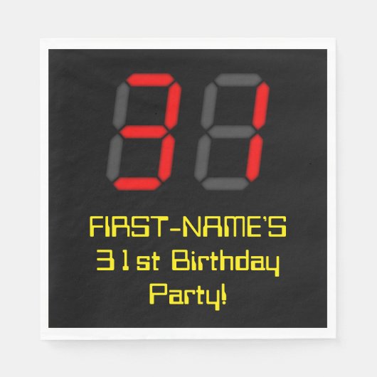 31e verjaardag: Red Digital Clock Style "31" + naa Servet (Voorkant)