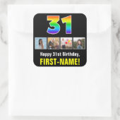 31e verjaardag: Regenboog "31"; Aangepaste foto's  Vierkante Sticker (Tas)