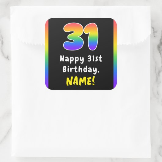 31e verjaardag: Regenboogspectrum # 31, Aangepaste Vierkante Sticker (Tas)