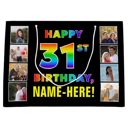 31e verjaardag: Regenboogtekst, aangepaste foto's  Groot Cadeauzakje (Voorkant)