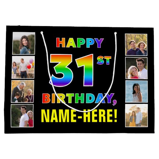 31e verjaardag: Regenboogtekst, aangepaste foto's  Groot Cadeauzakje (Achterkant)