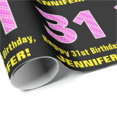 31e verjaardag: Roze strepen en harten "31" + Naam Cadeaupapier (Rol Hoek)