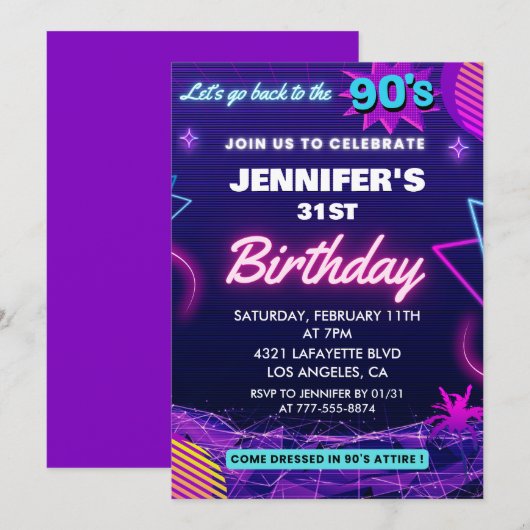 31e verjaardag uitnodiging 90s thema Retro (Voorkant / Achterkant)