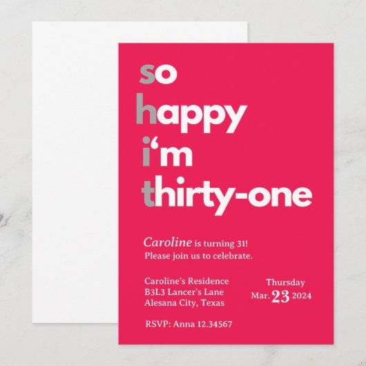 31e Verjaardag Uitnodiging voor Haar Dertig Één Bd (Voorkant / Achterkant)