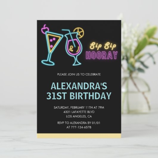 31e verjaardag uitnodigingen Cocktail Neon Glow (Staand voorkant)