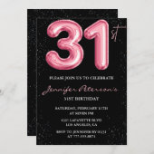 31e verjaardag uitnodigingen Pink Balloon Glam Bla (Voorkant / Achterkant)