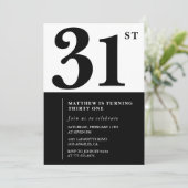 31e verjaardag uitnodigingen Zwart en Wit Elegant (Staand voorkant)